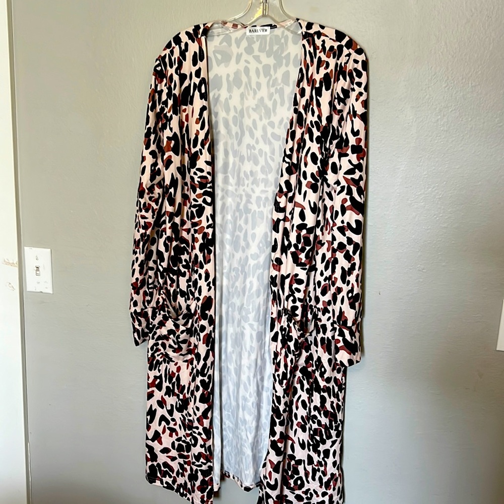 Silky cheetah print long cardigan